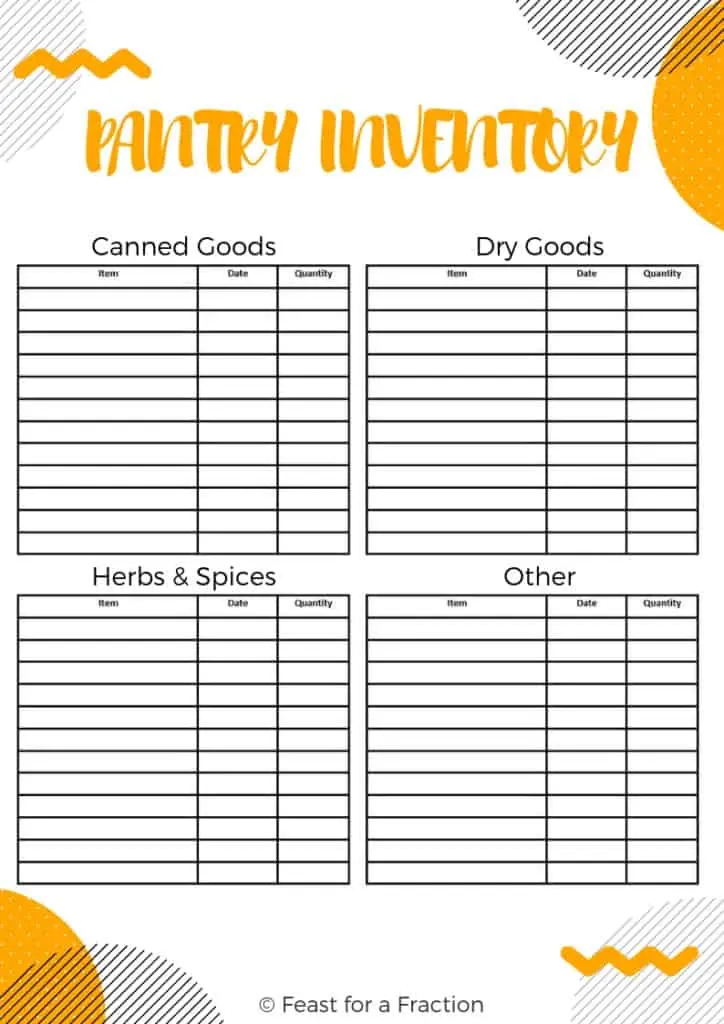 pantry inventory printable document