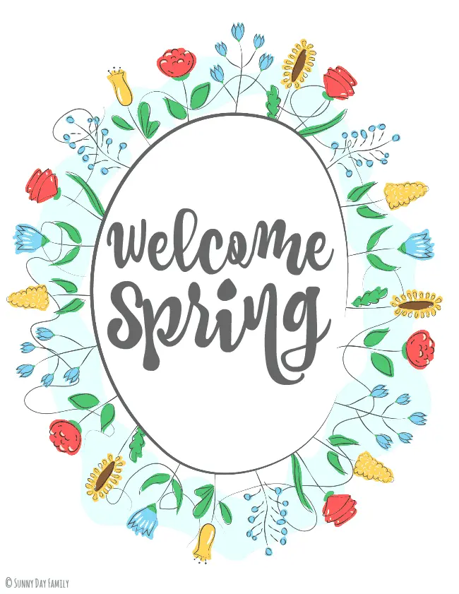 welcome spring wreath graphic with flowers