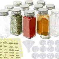 12 Square Spice Bottles (4oz) w/ Label Set