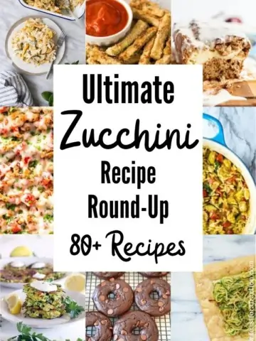 photo collage of zucchini recipes with heading text "Ultimate Zucchini Recipe Round-Up"