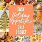 collage of appetizer images with overlay text "easy holiday appetizers on a budget"