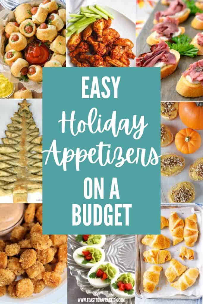 collage of festive holiday appetizers with title text