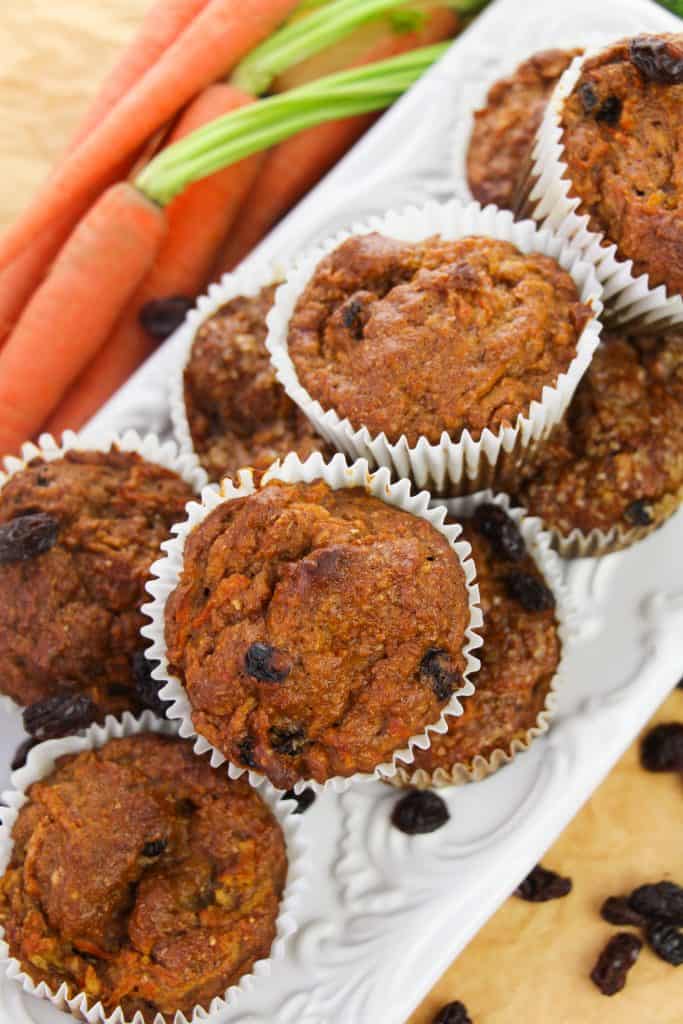 morning glory muffins sitting on white platter