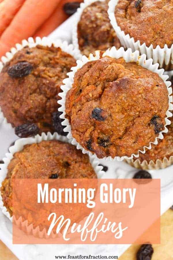 Morning Glory Muffins are the perfect freezer-friendly portable breakfast. Chock full of fruits, vegetables and nuts, they will keep you full all morning. #breakfastrecipes #freezerfriendly #batchcooking #muffins