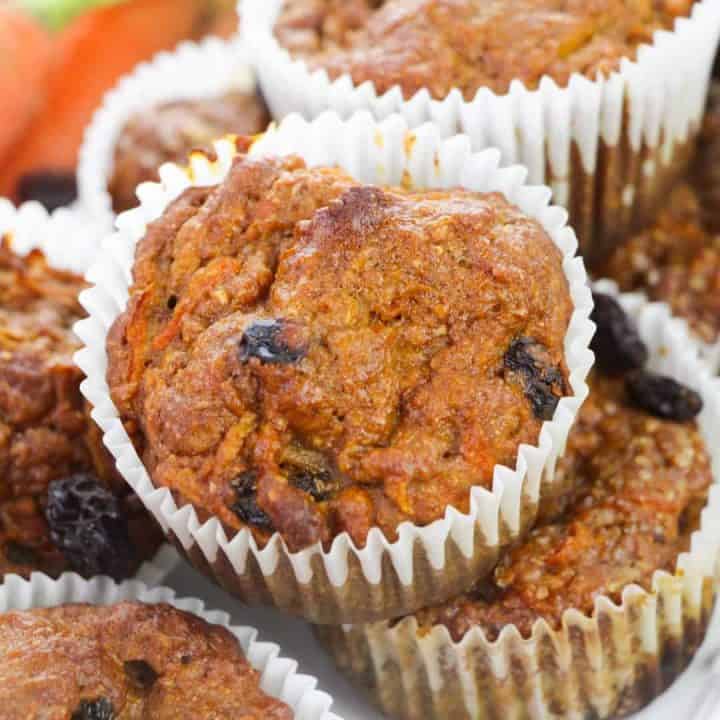 morning glory muffins sitting on white platter