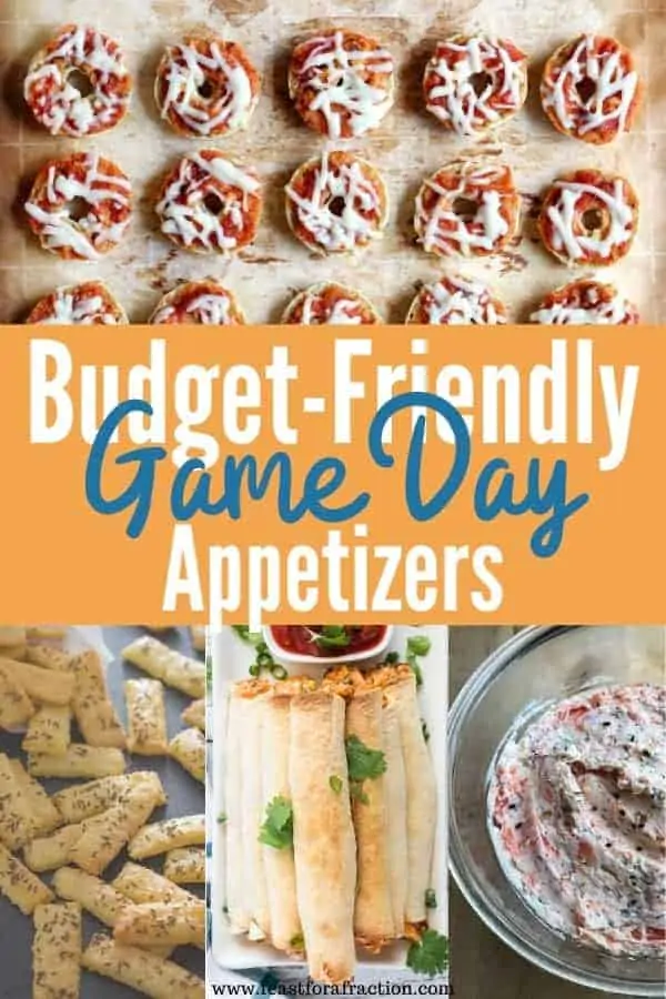 images of budget-friendly appetizers round-up with title text "Budget-Friendly Game Day Appetizers"