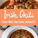 This freezer meal is an Irish twist on classic chili that can be easily prepared in a slow cooker or instant pot.