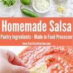 collage graphic with salsa ingredients and prepared salsa