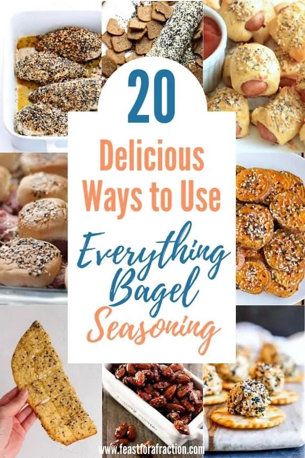 collage of images of recipes using everything bagel seasoning with title text "20 Delicious Ways to use Everything Bagel Seasoning"