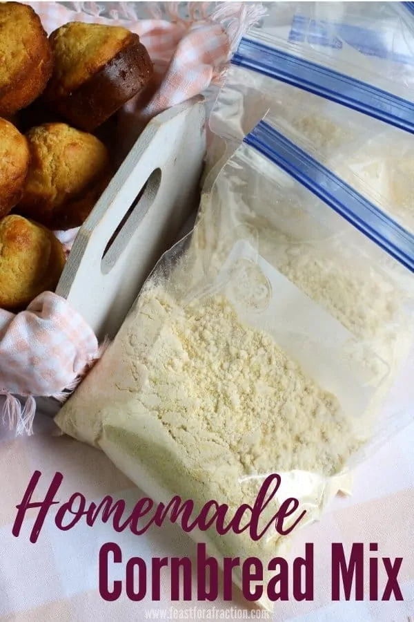 portioned bags of cornbread mix with title text "Homemade Cornbread Mix"