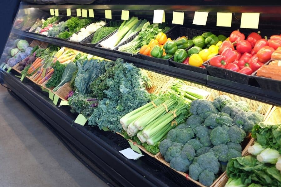 produce aisle to grocery shop on an extreme budget