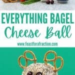 collage image of everything bagel cheese ball ingredients and prepared cheese ball
