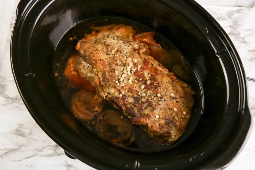 whole cooked pork loin in slow cooker