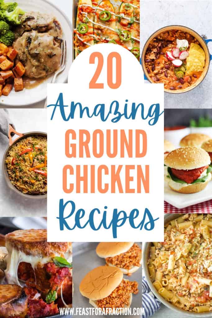 collage of tasty ground chicken recipes with title text