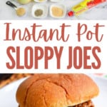 collage image of sloppy joes ingredients and prepared sloppy joe sandwich