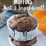 stacked chocolate pumpkin muffins with title text