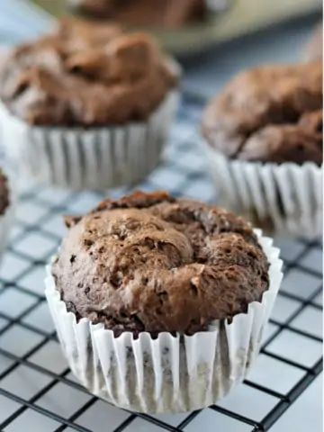 chocolate pumpkin muffin on cooling rack