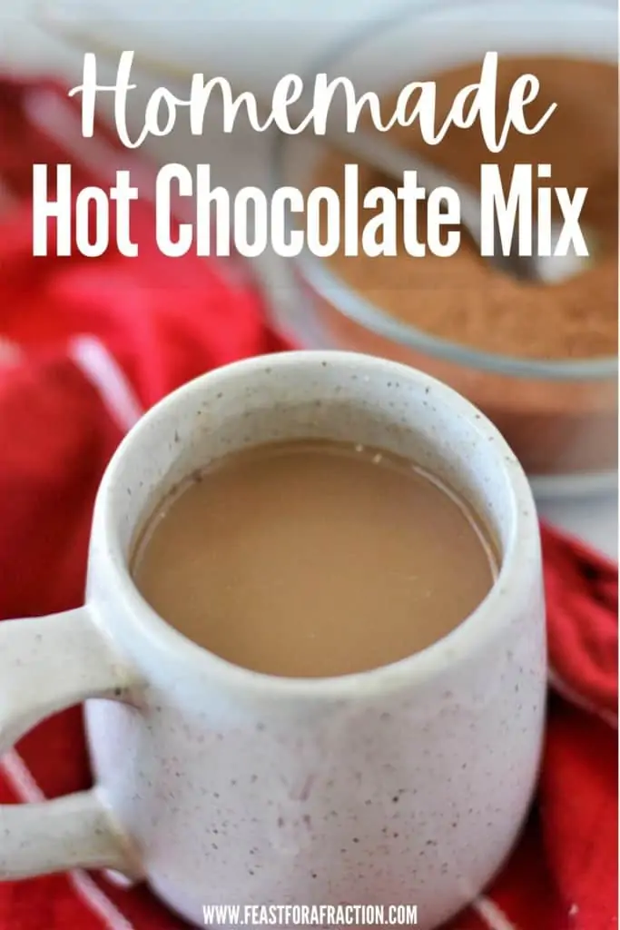 hot chocolate in mug with title text "Homemade Hot Chocolate Mix"