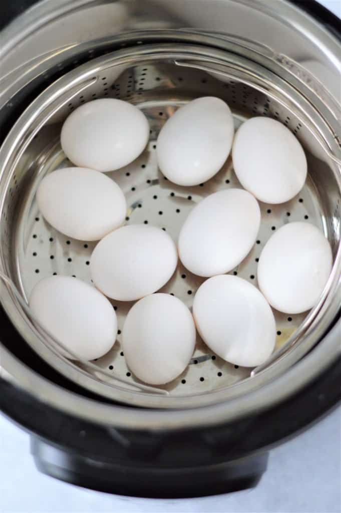 eggs in a steamer basket in an Instant Pot