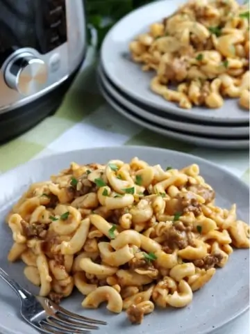 plate of instant pot hamburger helper with fork