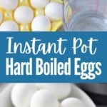 collage of hard boiled egg ingredients and cooked hard boiled eggs in white bowl