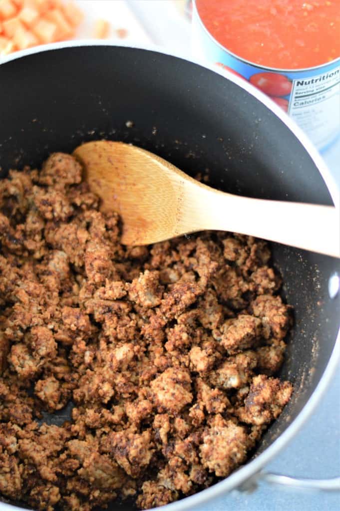 ground turkey with spiced browning in a pot