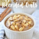 white ramekin with baked blended oats with title text