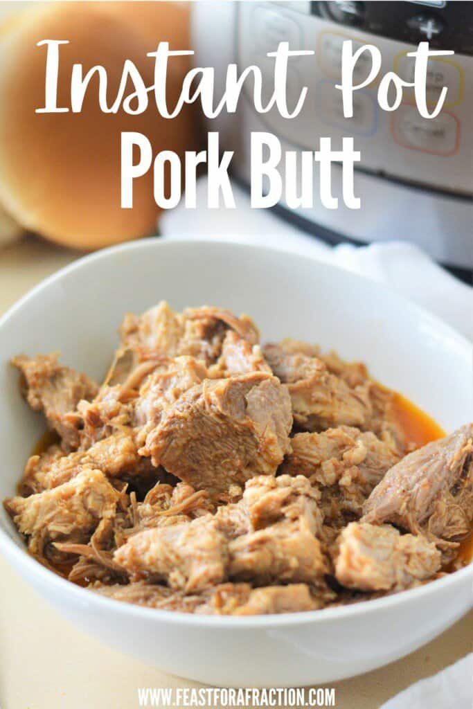 instant pot pork butt pieces in white bowl
