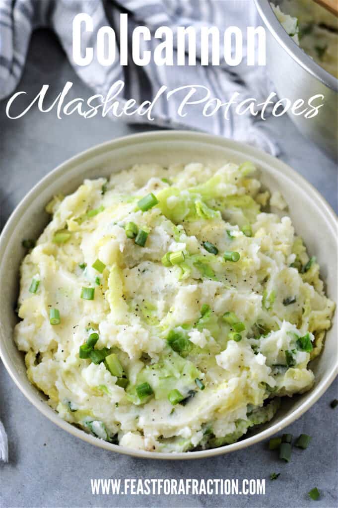 bowl with colcannon mashed potatoes and green onions