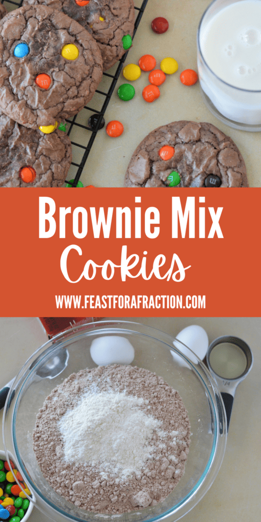 pin graphic for brownie mix cookies