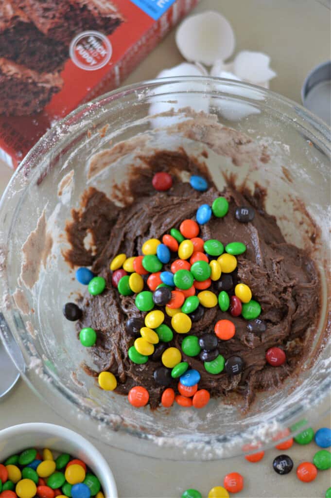 chocolate candy in brownie batter