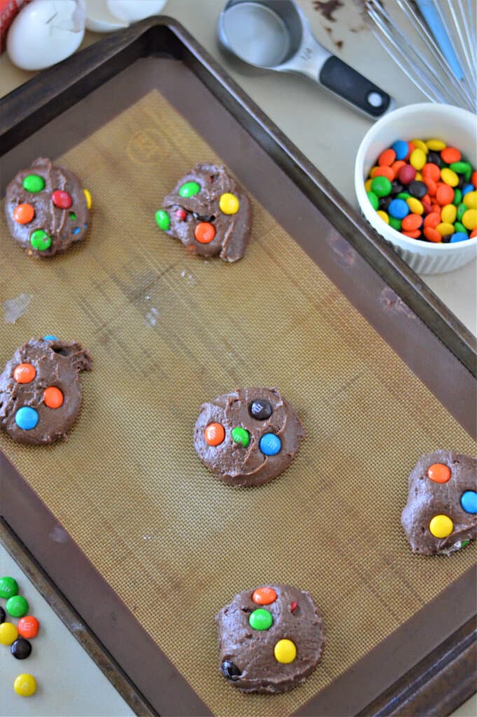 brownie mix cookies on baking sheet