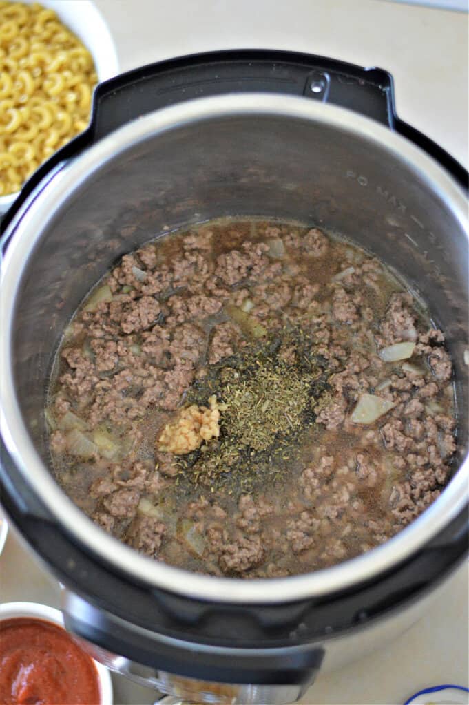 beef broth, seasoning with browned ground beef in instant pot