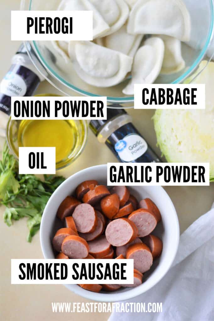 ingredients needed for sheet pan pierogi dinner