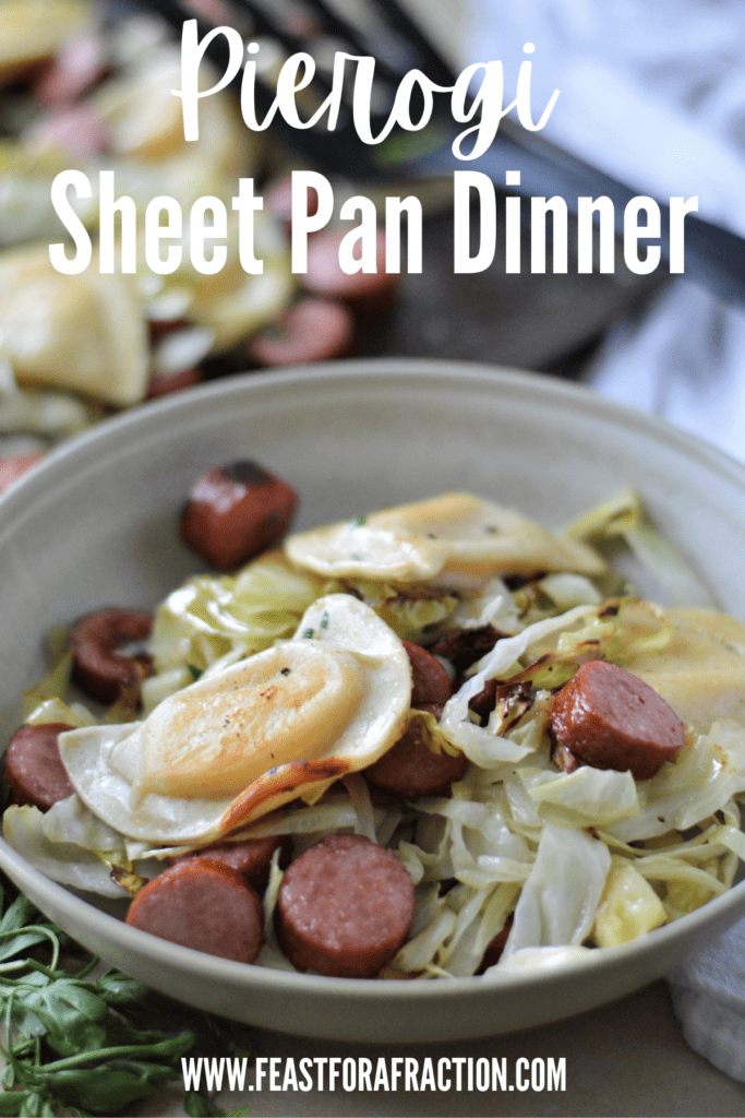 sheet pan pierogi dinner in bowl