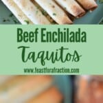 pin graphic for beef enchilada taquitos