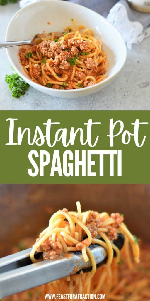pin graphic for instant pot spaghetti