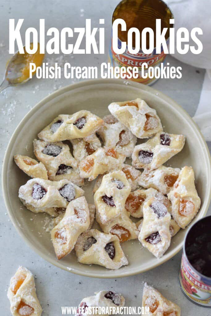 kolaczki cookies on platter with title text