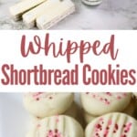 collage of ingredients for shortbread cookies and baked cookies with title text