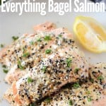 Instant pot everything bagel salmon on white plate with title text