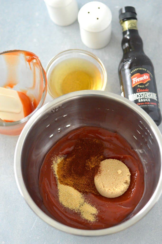 The ingredients for a bbq sauce are in a mixing bowl.