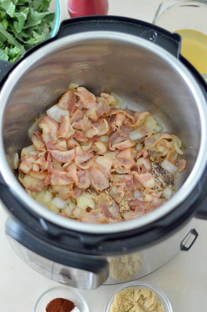 bacon and onion sauteing in an instant pot
