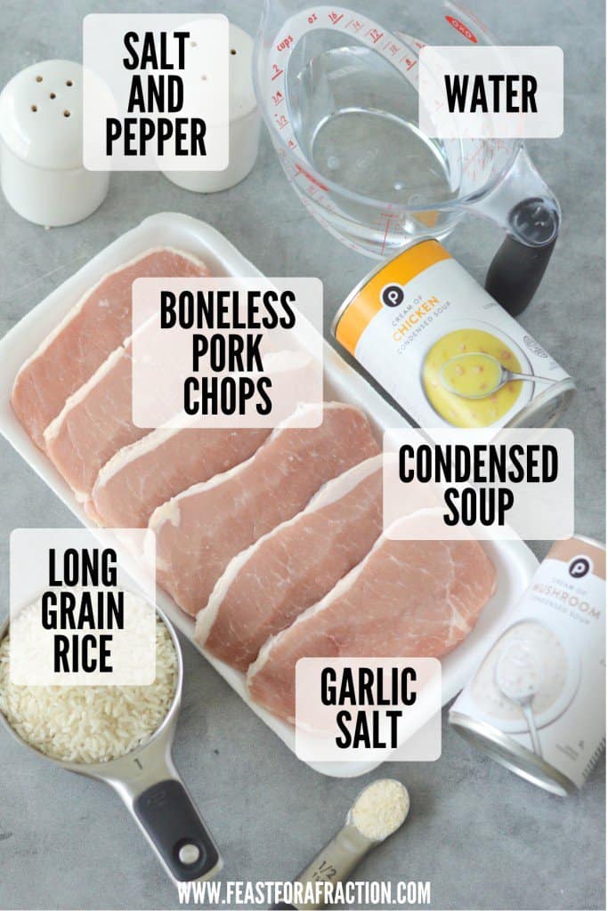 Ingredients for a recipe for pork chops.