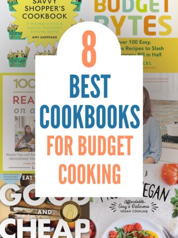 collage of budget cooking cookbook covers with title text