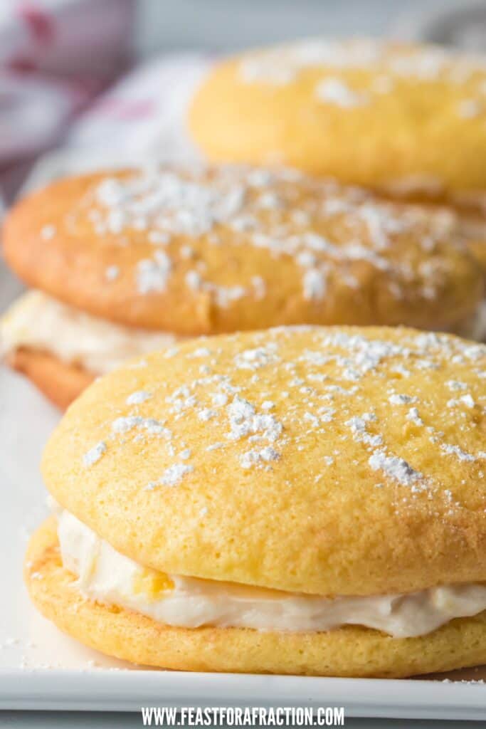 pineapple cake mix whoopie pies on white platter