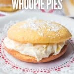Homemade pineapple whoopie pie on a decorated plate.